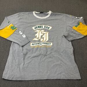 FNF Jeans USA Shirt Mens Size XXXL 3XL Grey Gray Yellow Long Sleeve Pullover